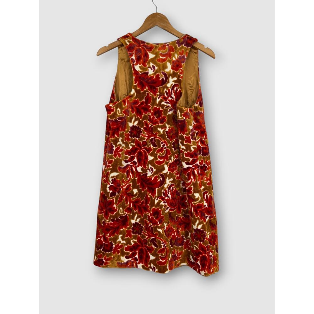70s Vintage Orange Floral Cut Velvet Open Front Longline Vest - Picture 2 of 5